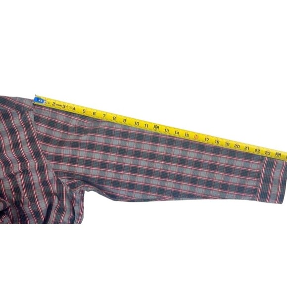 ROWM Red & Black Plaid LS Button Down Shirt LIghtweight Cotton Office Career XLT - Picture 6 of 8